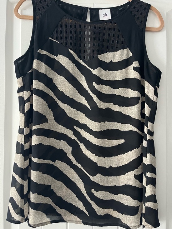 CAbi Tops - CAbi Black & Taupe Zebra Print Sleeveless Top with Mesh Yoke